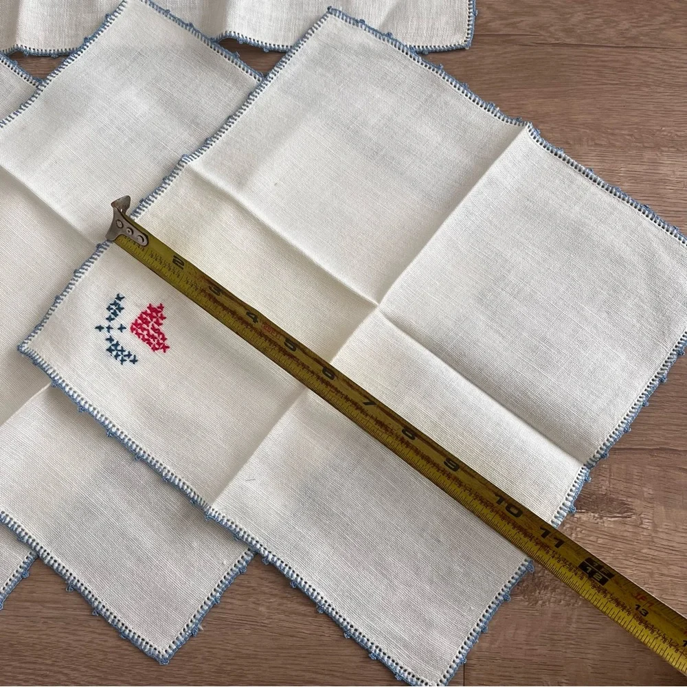 Cute Vintage Embroidered Linen Heart Shape‎ Flower Table Placemat & Napkin 5 PCs